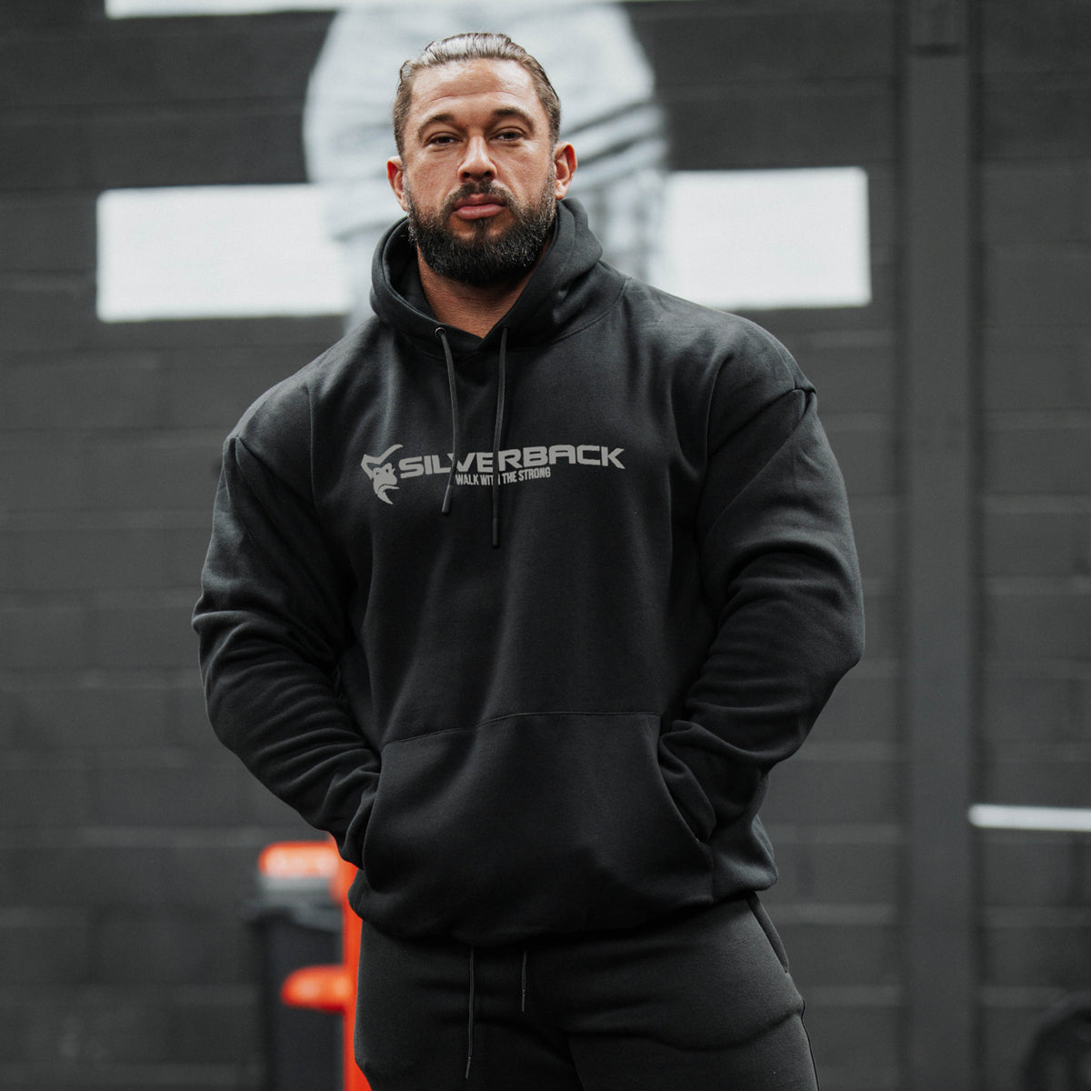 Anglo Saxon black pull hoodie front view