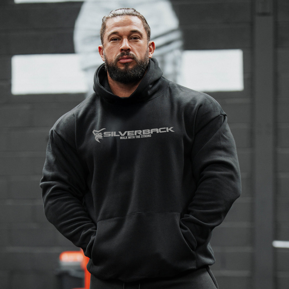 Roman Warrior black pull hoodie front view