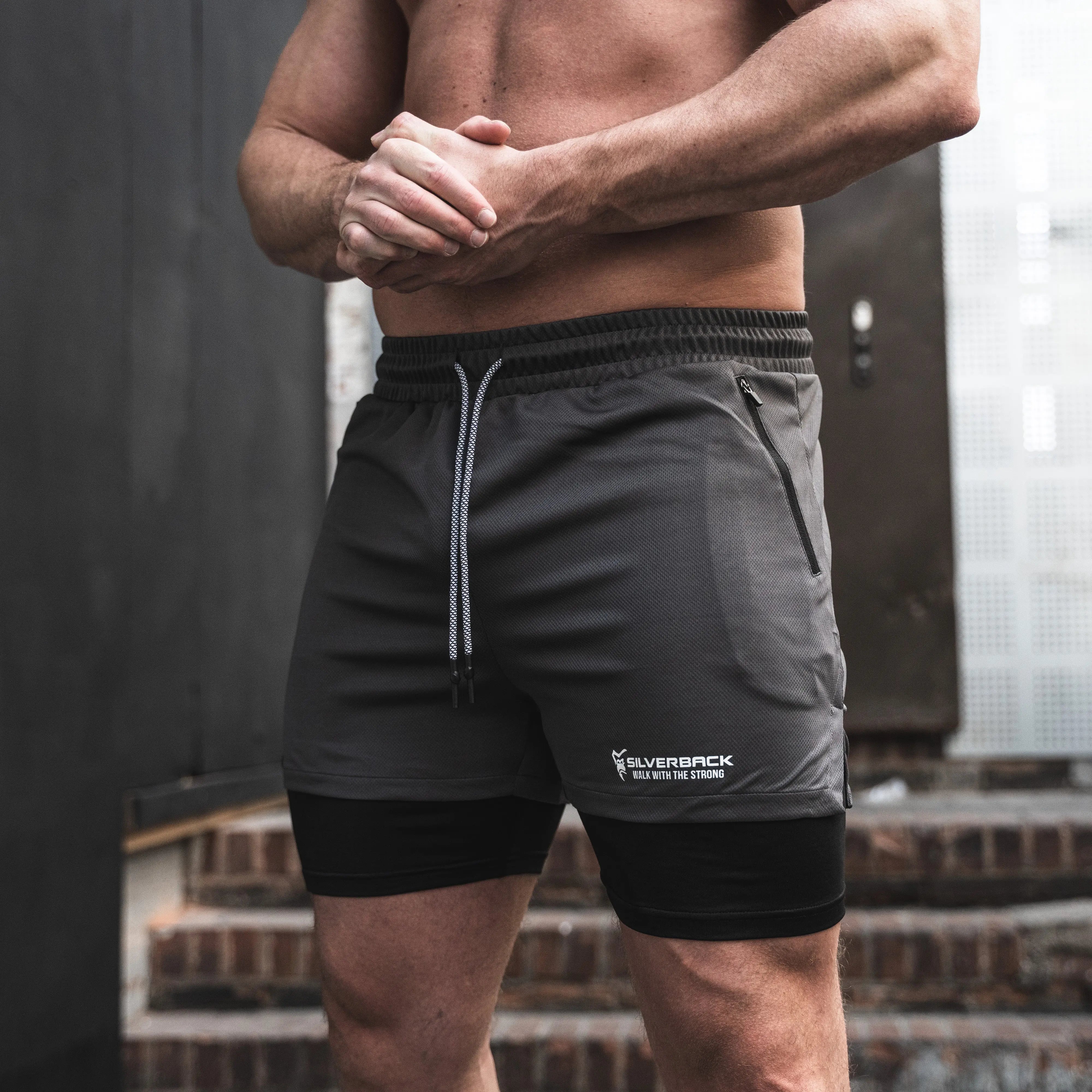 Silverback Gymwear Synergy Shorts Grey and Black - Front Side