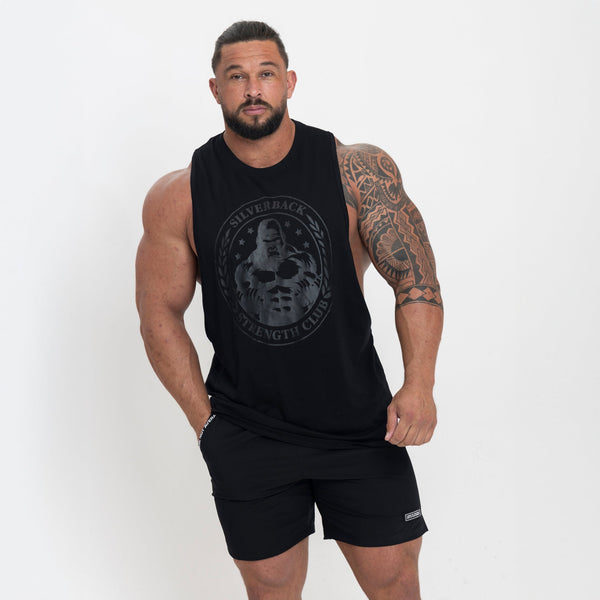 Crest Drop Arm Vest - Black - Silverback Gymwear