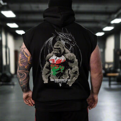 Welsh Dragon Sleeveless Hoodie in Black - HOODIE front view