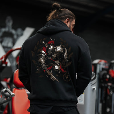 Roman Warrior black pull hoodie back design