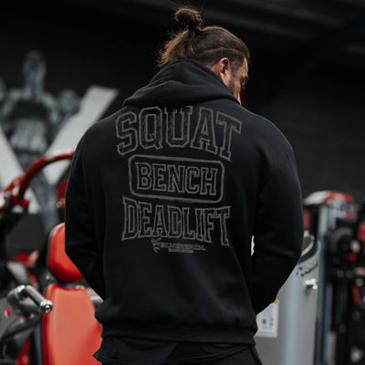 Squat Bench Deadlift - Statement Oversized Heavyweight Hoodie in Black - HOODIE front view