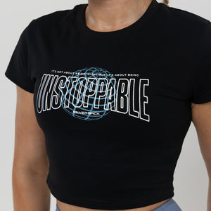 Unstoppable Globe Crop T-Shirt Black