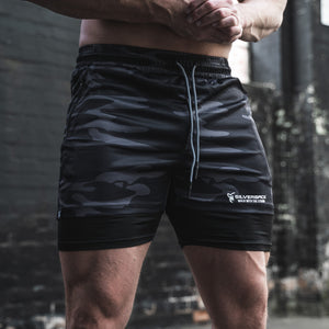 Silverback Gymwear Synergy 2 way Shorts - Urban Camo/Black Front